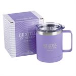 Tasse de Café en Acier Inoxydable  /  Be Still Lavender Camp Style Stainless Steel Mug - Psalm 46:10