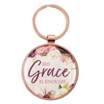 Porte-Clé / His Grace is Enough Keyring in a Tin in Pink Plum - 2 Corinthians 12:9