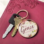 Porte-Clé / His Grace is Enough Keyring in a Tin in Pink Plum - 2 Corinthians 12:9