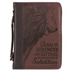 Couverture pour Bible LARGE / The LORD is My Strength Brown Faux Leather Classic Bible Cover - Exodus 15:2 , LARGE