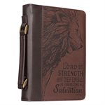 Couverture pour Bible LARGE / The LORD is My Strength Brown Faux Leather Classic Bible Cover - Exodus 15:2 , LARGE