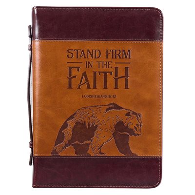 Couverture pour Bible LARGE / Stand Firm Two-tone Brown Faux Leather Classic Bible Cover - 1 Corinthians 16:13 , LARGE