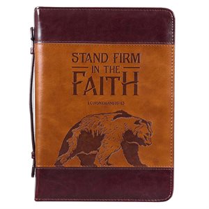 Couverture pour Bible LARGE / Stand Firm Two-tone Brown Faux Leather Classic Bible Cover - 1 Corinthians 16:13 , LARGE