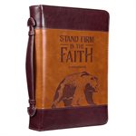Couverture pour Bible LARGE / Stand Firm Two-tone Brown Faux Leather Classic Bible Cover - 1 Corinthians 16:13 , LARGE