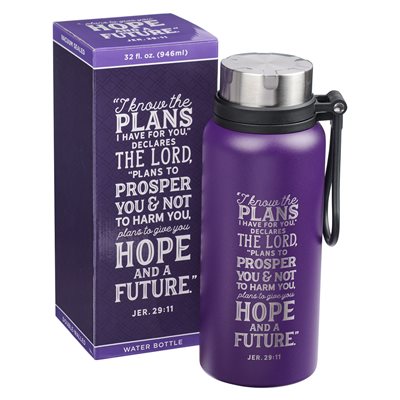 Bouteille d'Eau en Acier Inoxydable / I Know the Plans Purple Stainless Steel Water Bottle - Jeremiah 29:11