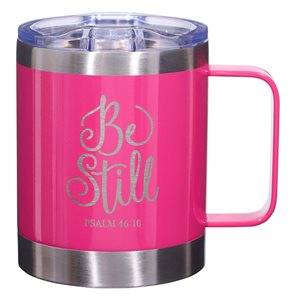 Tasse de Café en Acier Inoxydable / Be Still Pink Camp Style Stainless Steel Mug - Psalm 46:10