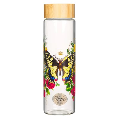 Hope Yellow Butterfly Glass Water Bottle - Isaiah 40:31