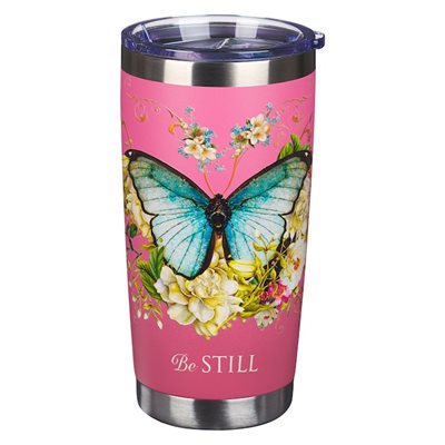 Be Still Stainless Steel Travel Mug, Pink Butterfly