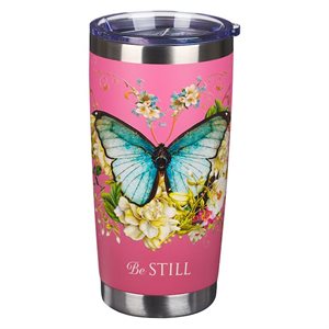 Be Still Stainless Steel Travel Mug, Pink Butterfly