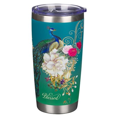 Blessed Stainless Steel Travel Mug, Blue Peacock