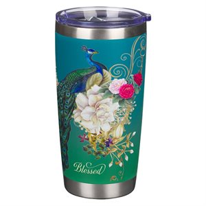 Blessed Stainless Steel Travel Mug, Blue Peacock