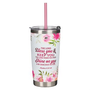 Stainless Steel Travel Mug, Floral, Numbers 6:24-25