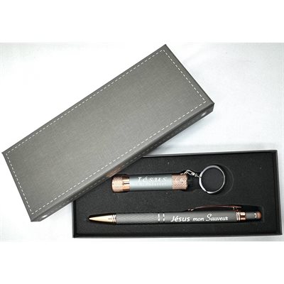 'Boîte cadeau Stylo et lampe de poche style porte-clé Jésus mon Sauveur