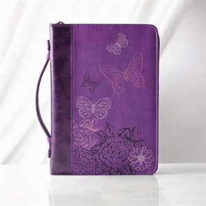 Butterflies Bible Cover, Purple, Medium / Couverture de Bible Violet Medium