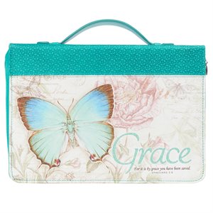 Couverture pour Bible LARGE / Grace Butterfly Blessings Teal Faux Leather Fashion Bible Cover - Ephesians 2:8 ; LARGE