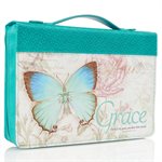 Couverture pour Bible LARGE / Grace Butterfly Blessings Teal Faux Leather Fashion Bible Cover - Ephesians 2:8 ; LARGE