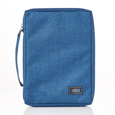  Bible Cover Jesus Fish, Blue Canvas, Large