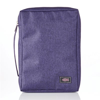 Fish Applique, Canvas Bible Cover, Purple, Medium