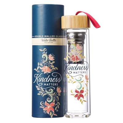 Bouteille d'Eau en Verre avec Infuseur à Thé / Kindness Matters Glass Infuser Water Bottle