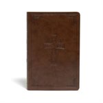 CSB Large-Print Personal-Size Reference Bible--soft leather-look, brown with Celtic cross