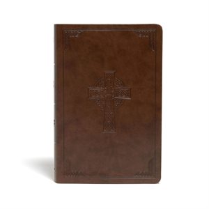 CSB Large-Print Personal-Size Reference Bible--soft leather-look, brown with Celtic cross