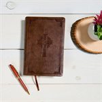 CSB Large-Print Personal-Size Reference Bible--soft leather-look, brown with Celtic cross