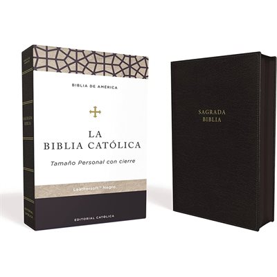 Biblia Católica, Tamaño personal, Leathersoft, Negra, con Cierre, Comfort Print