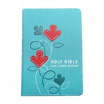 The Holy Bible - King James Version (KJV) - Compact Bible - Aqua and Red Faux Leather Bible w / Ribbon Marker, Red Letter Edition