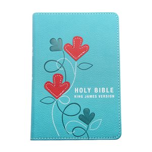 The Holy Bible - King James Version (KJV) - Compact Bible - Aqua and Red Faux Leather Bible w / Ribbon Marker, Red Letter Edition