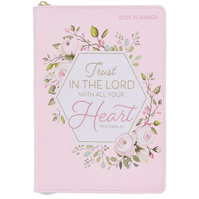 Trust in the Lord Blush Pink Faux Leather 2025 Executive Planner with Zipper Closure - Proverbs 3:5