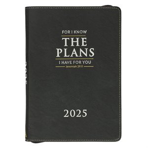 I Know the Plans 2025 12 Month Executive Faux Leather Planner for Men & Women, Daily Personal Organizer w / Zipper Closure & Ribbon, Black