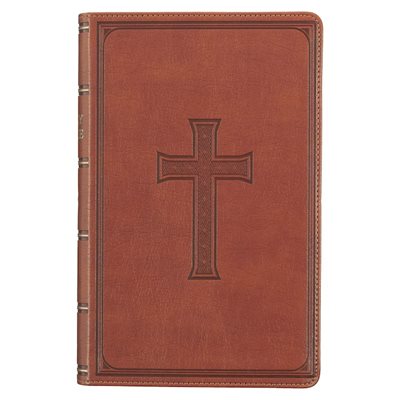 KJV Giant-Print Bible--soft leather-look, medium brown (indexed)