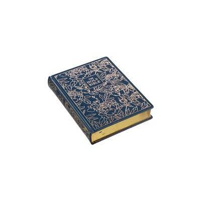 KJV Large-Print Note-Taking Bible--soft leather-look, navy blue floral