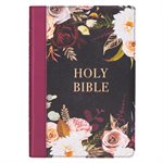 KJV Large-Print Thinline Bible--soft leather-look, burgundy Floral