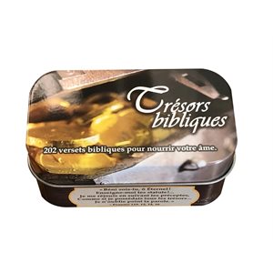 Trésors Bibliques (202 versets bibliques en français courant présentés dans un coffret métallique. Idéal pour nourrir l’âme et bien commencer la journée)