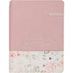 Christian Art Gifts Classic Journal W / Built in Pen Holder Done in Love 1 Corinthians 16:14 Bible Verse Inspirational Scripture Writing Notebook for Women, Ribbon Marker, Pink / Floral Faux Leather, 336 